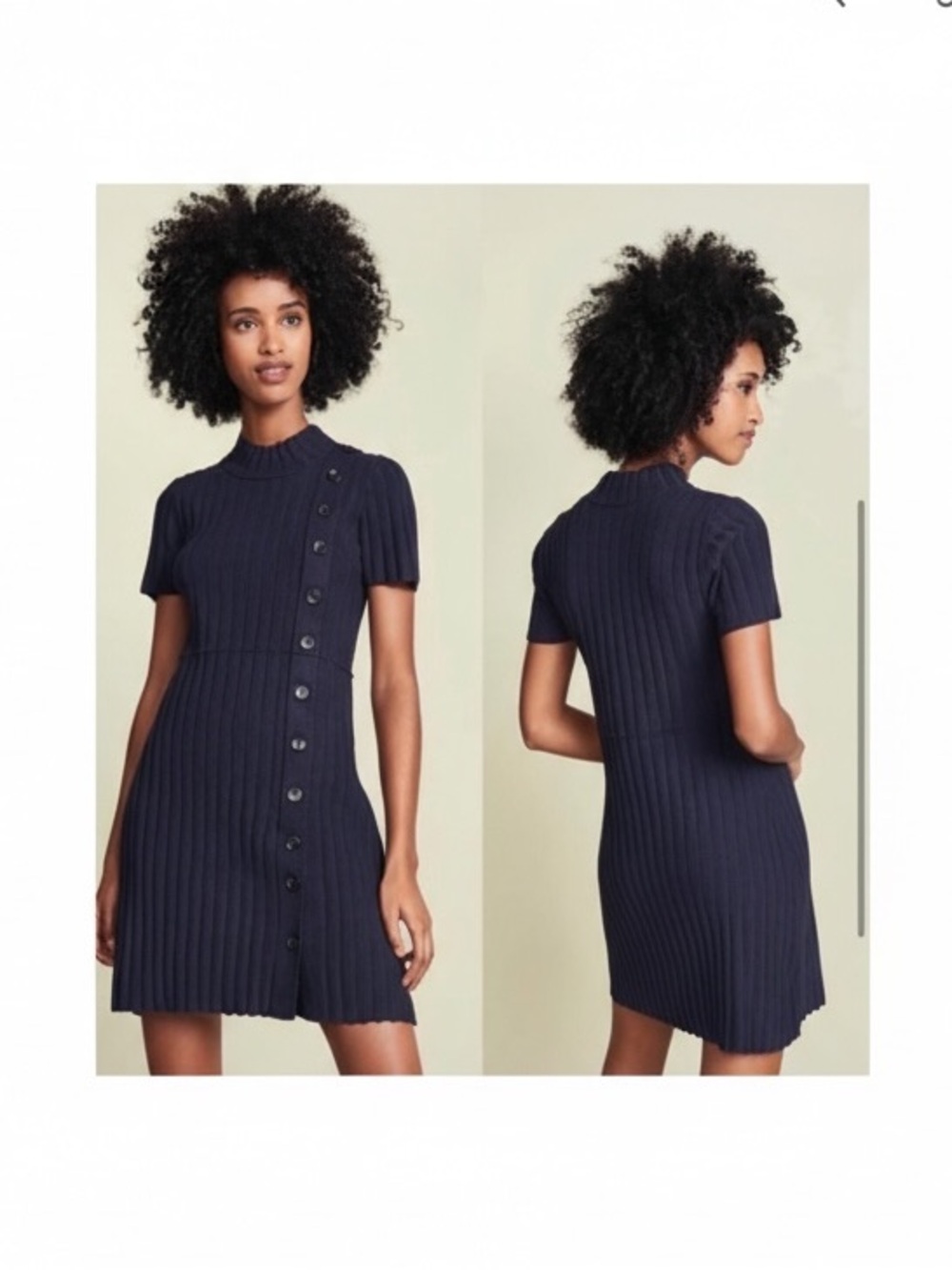 Free People Lottie rib knit navy short sleeve pullover stretch dress size large